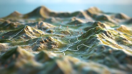 A stunning view of a miniature mountain landscape, showcasing intricate details of peaks, valleys, and winding paths, inviting exploration and adventure in nature's serene beauty.