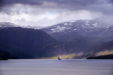 Rainbow over Nordfjord Mountains in Norway