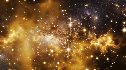Abstract celestial display golden nebula and stars universe background
