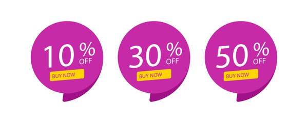 Purple and yellow discount tags showing percentage-off deals