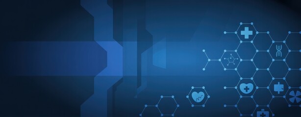 Obraz premium Blueprint of Life: An abstract medical background depicts the interconnectedness of healthcare and innovation. It's a visually striking representation of modern medical concepts.