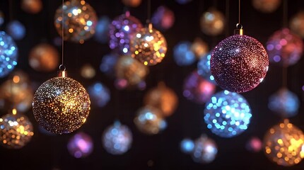 Sparkling baubles with vibrant lights, creating a festive and celebratory atmosphere