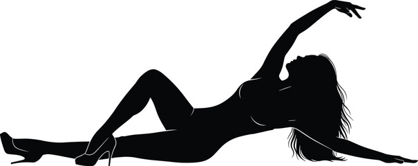 Silhouette elegant woman posing in artistic reclining position representing beauty, graceful movement, feminine expression, creative design and stylish figure illustration concept