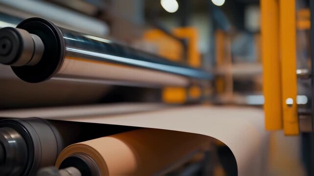 a captivating close up view of a paper rolling machine in action at a factory showcases the precision and power of modern manufacturing techniques