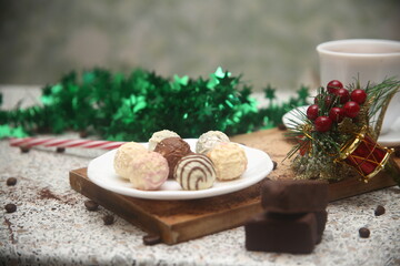 christmas still life with chocolate candies