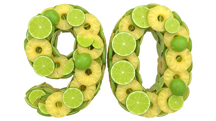 Vibrant Number 90 Made of Fresh Fruit Slices