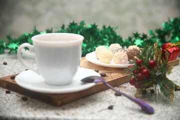 christmas still life with coffee and candies