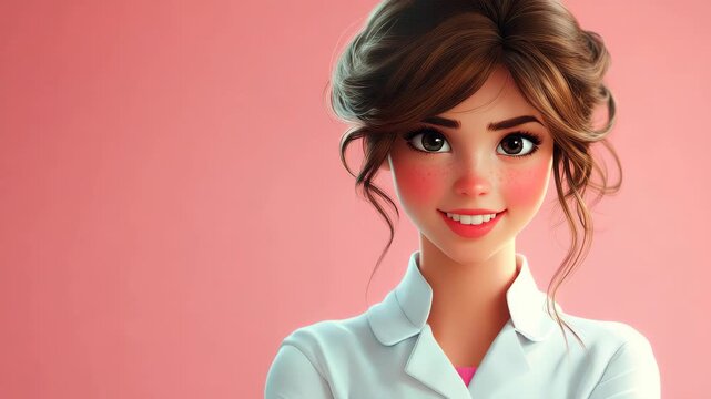 Smiling Professional Woman Portrait: A portrait of a woman radiating confidence and approachability, dressed in a professional attire against a soft pink backdrop.