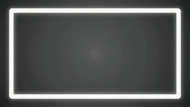 Simple, minimalist loop of a bright white neon rectangular frame pulsing on a dark gray background. Perfect for text, logos, or VJ loops.