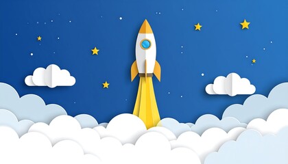 Rocket Launching Through Clouds - A Journey to the Stars.