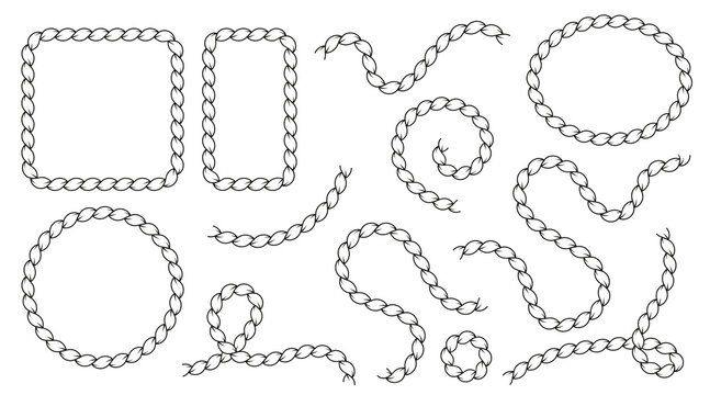 Nautical rope frame with circular braided pattern. Round marine border featuring detailed rope texture and sailor knot style. Clean flat vector illustration isolated on white background.