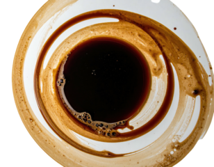 Artistic swirl design, brown liquid in a circular form against white background, abstract composition
