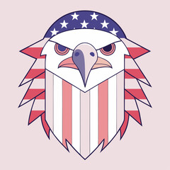 Bald Eagle Graphic With American Flag Design on a Pink Background