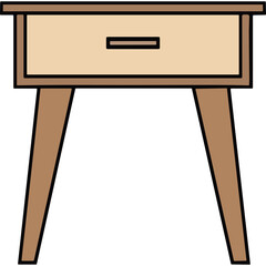 Fototapeta premium Minimalist Wooden Nightstand with Single Drawer and Tapered Legs on Black Background Simple Modern Furniture Design Isolated Vector Illustration