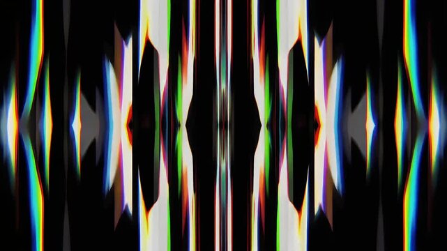 Colorful mirrored digital glitch transition. Screen splits and flips into symmetrical halves with a chromatic aberration effect. High-energy and cyberpunk.