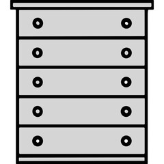 Minimalist Light Gray Five Drawer Dresser With Silver Drawer Pulls Against A Black Background Simple Furniture Design Vector Illustration