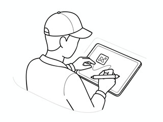 Man using digital tablet for work or study