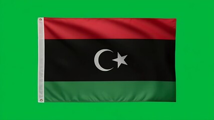 Dynamic Libyan flag waving proudly in the wind, symbolizing national pride and heritage, perfect for patriotic displays.