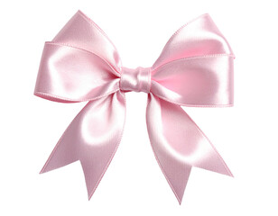 Fototapeta premium A close-up studio shot shows a lustrous, pale pink satin bow against a black background