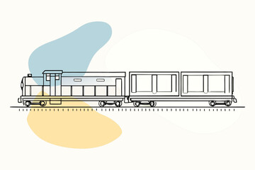 Train Moves Along the Track With a Cargo Car Behind It