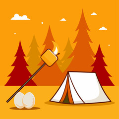 Campfire Fun With Marshmallows and a Tent in the Forest