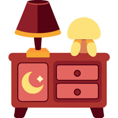 Decorative Nightstand With Lamp and Mushroom Figure in Simple Style
