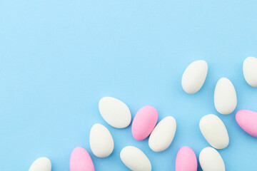 Traditional Easter Portuguese candies. Colorful sweets on grey background