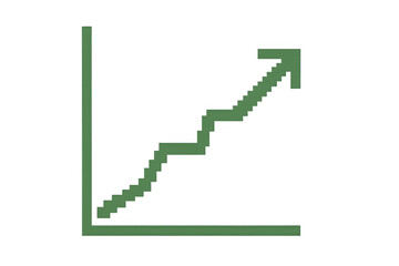 Green graph charting financial growth and market increase with an upward moving arrow, representing economy success on transparent background