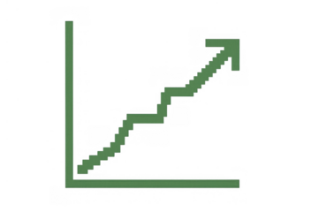 Green graph charting financial growth and market increase with an upward moving arrow, representing economy success on transparent background