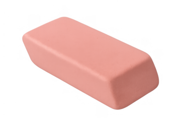 Pink rectangular rubber eraser for correcting mistakes and drawing on paper, school and office stationery