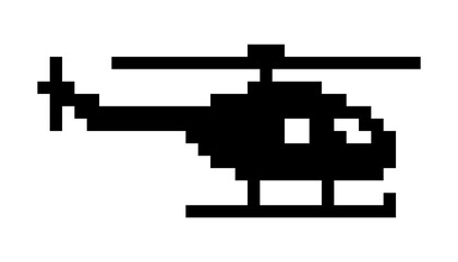 Pixel art helicopter icon in retro 8 bit style. fun cartoon.