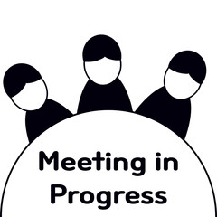 business people  sitting in the circle with word "meeting in progress"