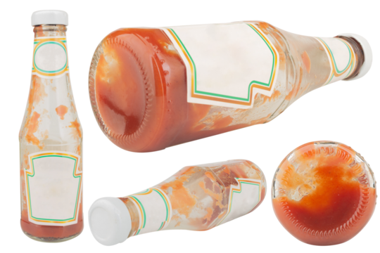 Ketchup bottle glass on white background