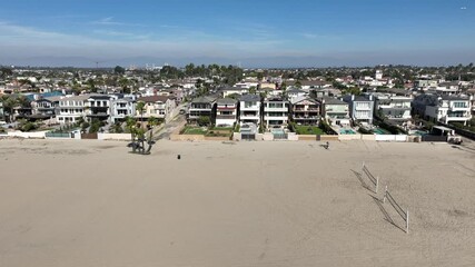 Seal Beach, California, USA - Aerial View of a Sandy Beach and Beachfront Homes on a Sunny Day in Orange County