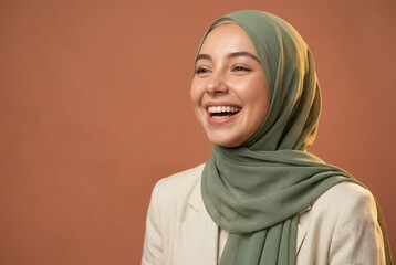 Laughing Malay Muslim business woman in hijab.