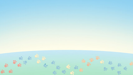 Paw prints on a hill, gradient background. Suitable for animal related projects, nature themes, or pet products.