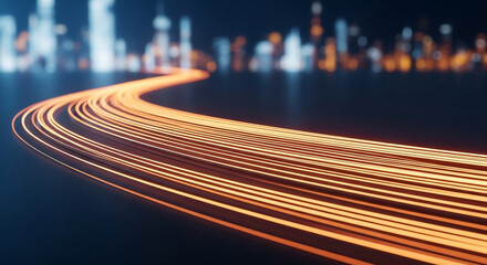 Abstract futuristic background with light trails speeding through a city at night