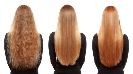 Before and After Treatment for Sick, Damaged, and Healthy Keratin Hair Showing the Transformation Process of Hair Care