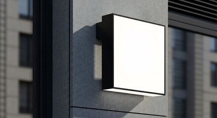 Modern blank square sign mockup on a concrete building facade