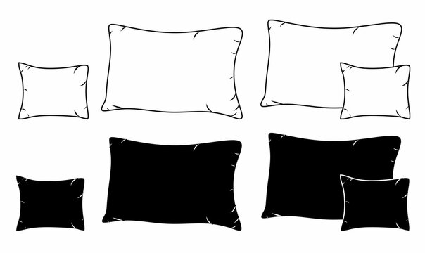 Pillow outline and silhouette icon set,with soft fabric shape for sleep comfort, bedroom decor, interior textile, hotel and home design use
