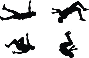Silhouettes of falling people in various positions, human falling poses collection, danger accident concept illustration for emergency, safety and motion design