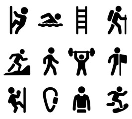 Activity Icon Set: A diverse assortment of minimalist icons showcases various physical activities, illustrating a spectrum of healthy pursuits.