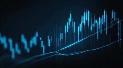 A digital representation of a financial chart with blue tones, showcasing fluctuating market data and trends.