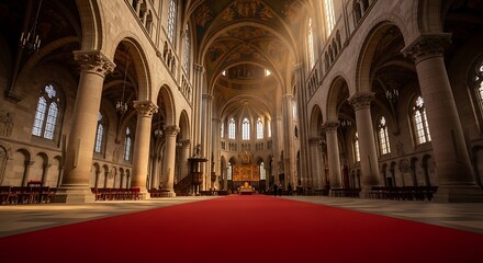 Fototapeta premium Sacred Light Illuminates the Grand Aisle of an Ancient Cathedral.