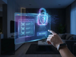 Secure holographic checkout interface with digital payment lock