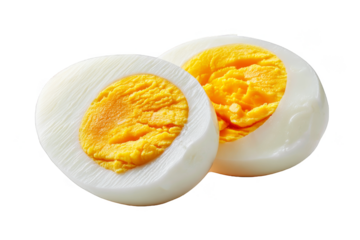 Halved hard boiled eggs on a transparent background ready for healthy meals or snacks anytime during the day