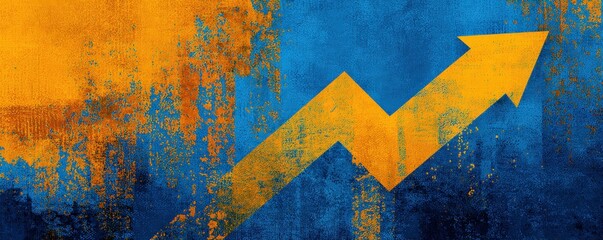 A vibrant graphic showing an upward arrow against a textured blue and orange background, symbolizing growth and progress.