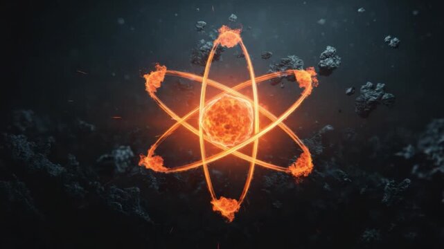 Atom in the Cosmos: A vibrant visual representing the intricate beauty of the atom, set against a backdrop of deep space, suggesting vastness and the building blocks of the universe. 