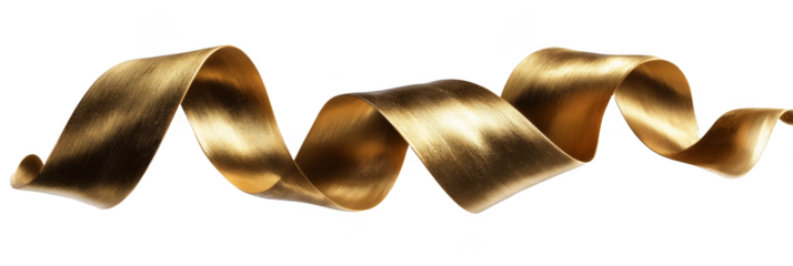 Golden ribbon forms a wave-like shape on a transparent background during a creative project or decoration task