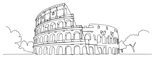 Colosseum Rome historical landmark continuous line drawing vector sketch